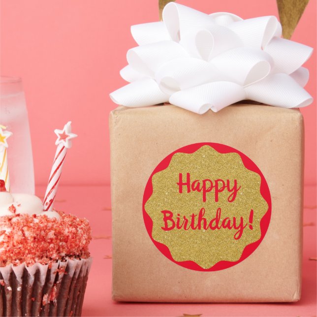 Pegatina Redonda Feliz cumpleaños rojo mínimo simple (Fiesta)