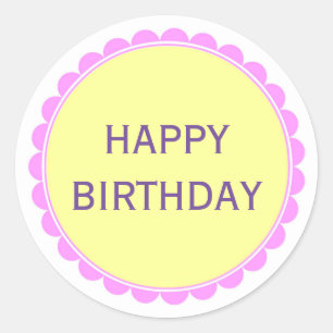 Pegatina Redonda Feliz cumpleaños, rosa amarilla