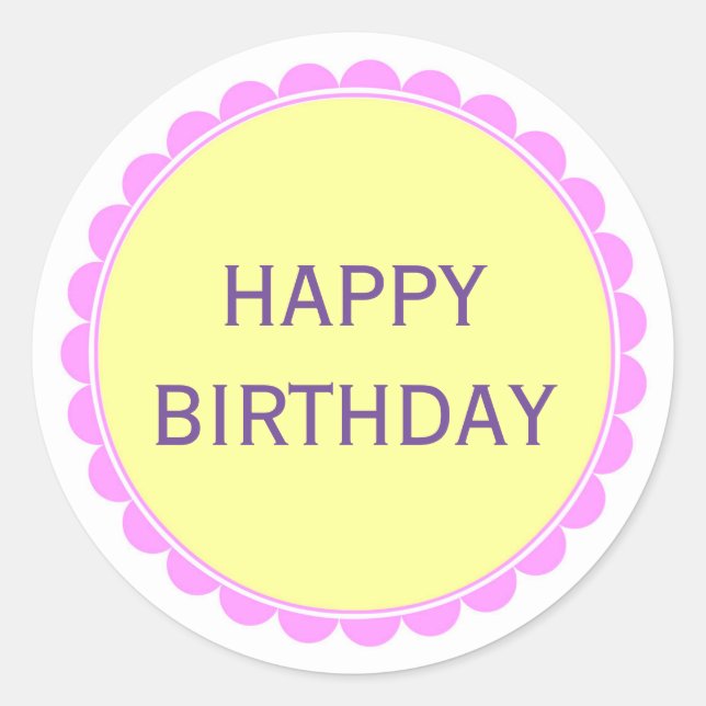 Pegatina Redonda Feliz cumpleaños, rosa amarilla (Anverso)