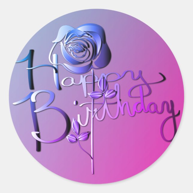 Pegatina Redonda "¡Feliz cumpleaños!" Rosa Blue 3D manuscrito (Anverso)