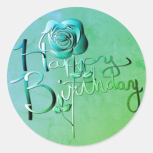 Pegatina Redonda "¡Feliz cumpleaños!" Rosa Green 3D manuscrito
