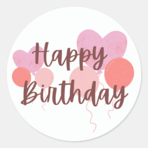Pegatina Redonda Feliz cumpleaños Rosado