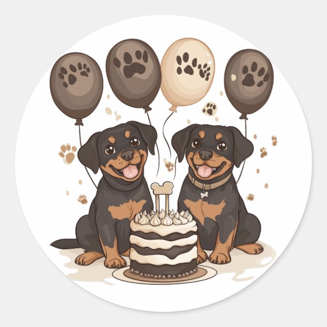Pegatina Redonda Feliz cumpleaños Rottweiler Dogs (Anverso)