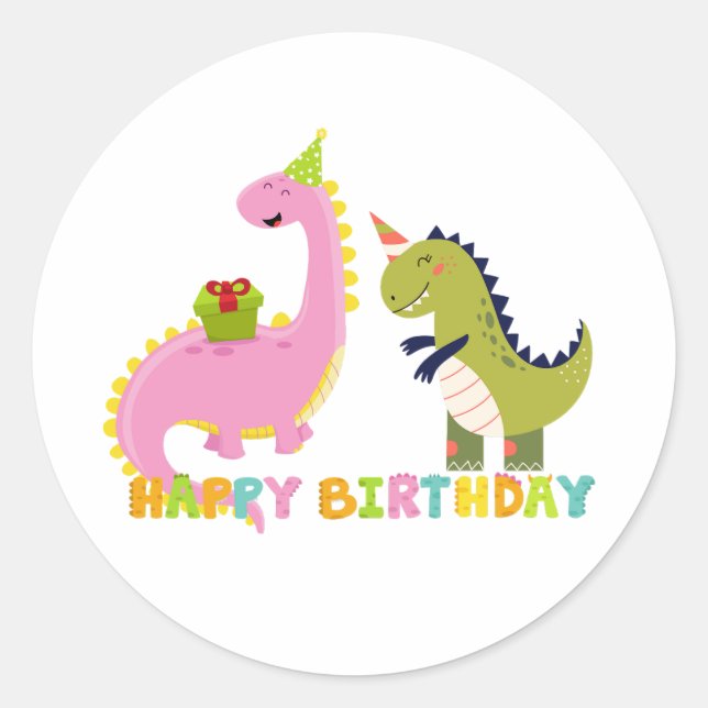 Pegatina Redonda Feliz cumpleaños saurus (Anverso)