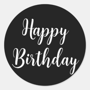 Pegatina Redonda Feliz cumpleaños, simple Guay blanco negro Minimal