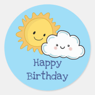 Pegatina Redonda Feliz Cumpleaños Sol y Nube Kawaii