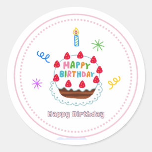 Pegatina Redonda feliz cumpleaños sticker pastel lindo globos fiest
