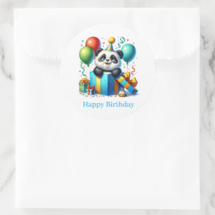 Pegatina Redonda Feliz Cumpleaños Stickers de Panda
