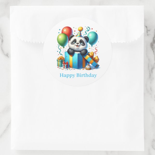 Pegatina Redonda Feliz Cumpleaños Stickers de Panda (Bolso)
