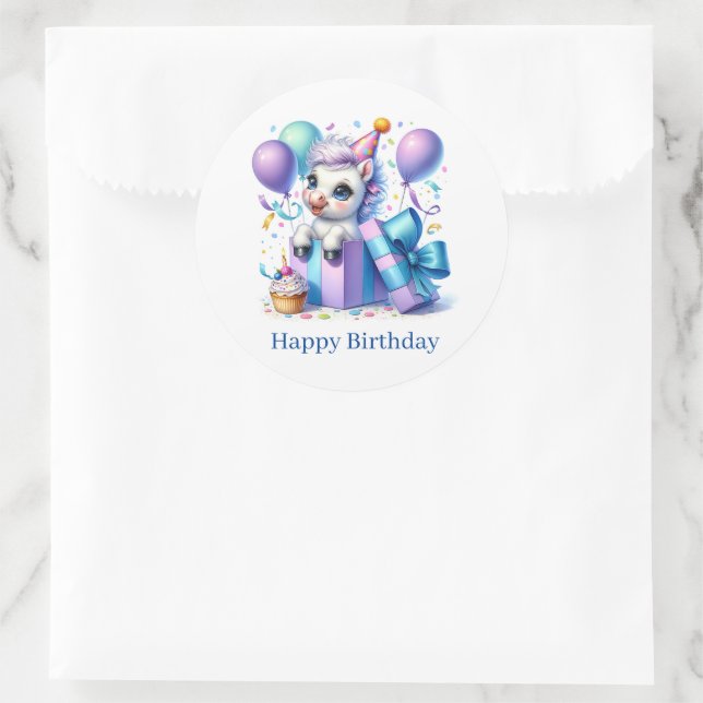 Pegatina Redonda Feliz Cumpleaños Stickers de Pony (Bolso)