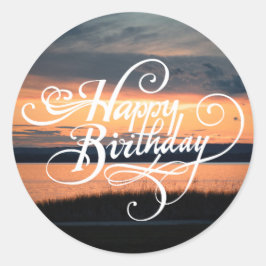 Pegatina Redonda Feliz Cumpleaños Sunset