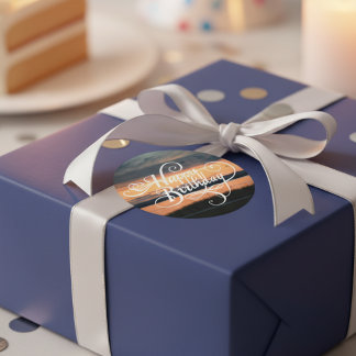 Pegatina Redonda Feliz Cumpleaños Sunset