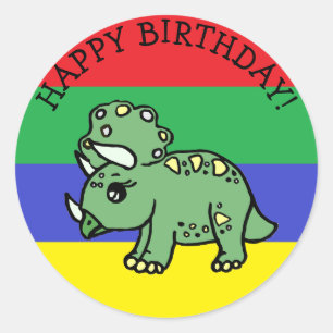 Pegatina Redonda Feliz cumpleaños T-Rex Dinosaur