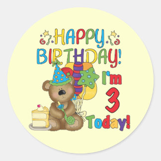 Pegatina Redonda Feliz cumpleaños Teddy Bear 3 camisetas y regalos