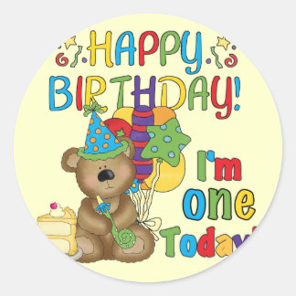 Pegatina Redonda Feliz cumpleaños Teddy Bear primera camisetas y re