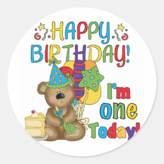 Pegatina Redonda Feliz cumpleaños Teddy Bear primera camisetas y re