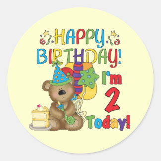 Pegatina Redonda Feliz cumpleaños Teddy Bear segundo cumpleaños