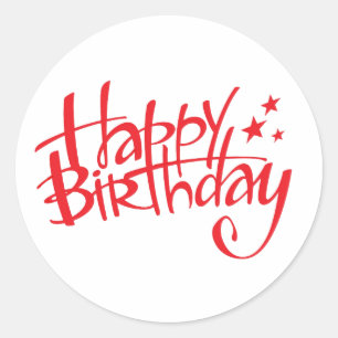 Pegatina Redonda Feliz cumpleaños, texto rojo