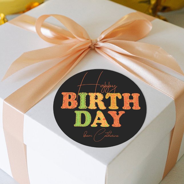 Pegatina Redonda Feliz cumpleaños tipografía colorida de doodle mod (Subido por el creador)