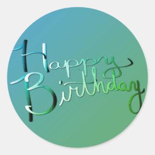 Pegatina Redonda "¡Feliz cumpleaños!" Verde degradado escrito a