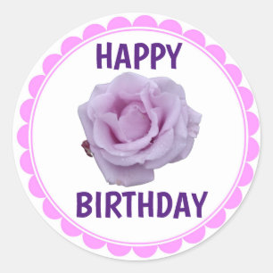 Pegatina Redonda Feliz cumpleaños violeta morado