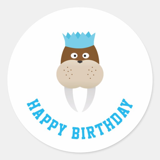 Pegatina Redonda Feliz cumpleaños Walrus (Anverso)