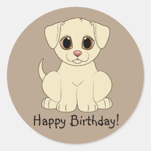 Pegatina Redonda Feliz cumpleaños Yellow Lab Puppy