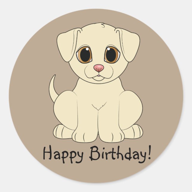 Pegatina Redonda Feliz cumpleaños Yellow Lab Puppy (Anverso)