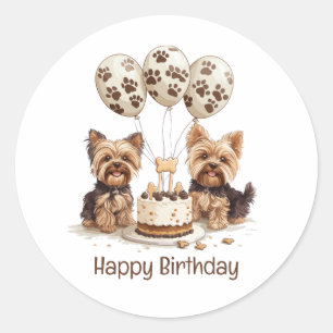 Pegatina Redonda Feliz cumpleaños Yorkie Dogs