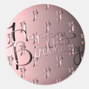 Pegatina Redonda "¡Feliz cumpleaños!" Zapatos de ballet con escritu