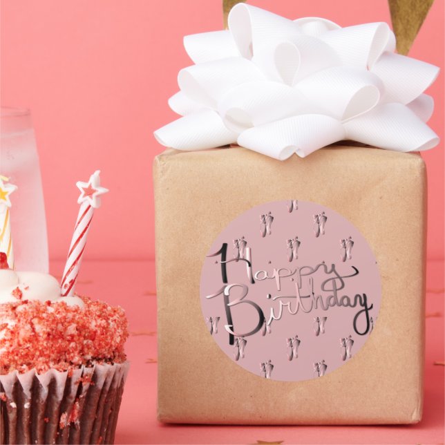 Pegatina Redonda "¡Feliz cumpleaños!" Zapatos de ballet con escritu (Fiesta)