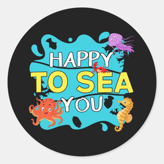 Pegatina Redonda Feliz de marearte - Ocean Pun (Anverso)