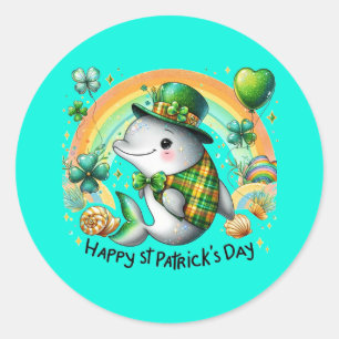 Pegatina Redonda Feliz delfín del Día de San Patricio