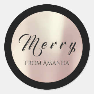 Pegatina Redonda Feliz desde el nombre White Rose Gold Holidays Bla