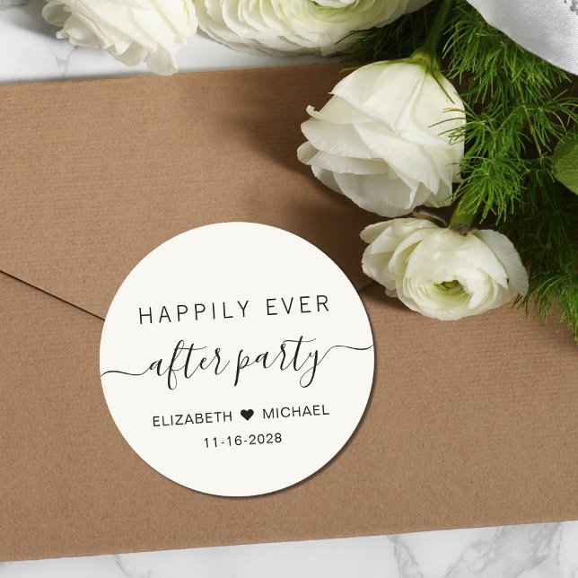 Pegatina Redonda Feliz desde la recepción de la boda crema Fiesta (Subido por el creador)