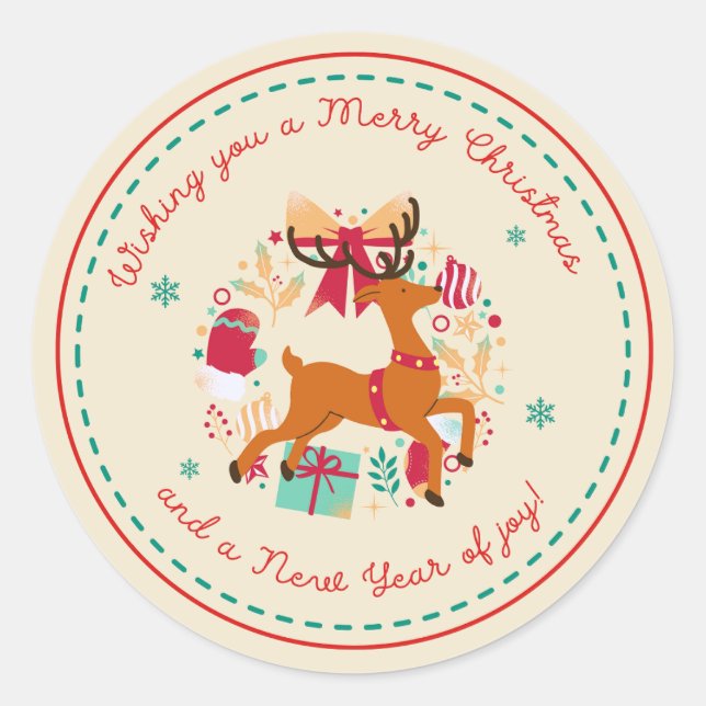Pegatina Redonda Feliz deseo navideño (Anverso)
