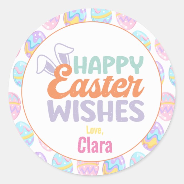 Pegatina Redonda Feliz Deseos de Pascua Pastel Classic Round Pegati (Anverso)