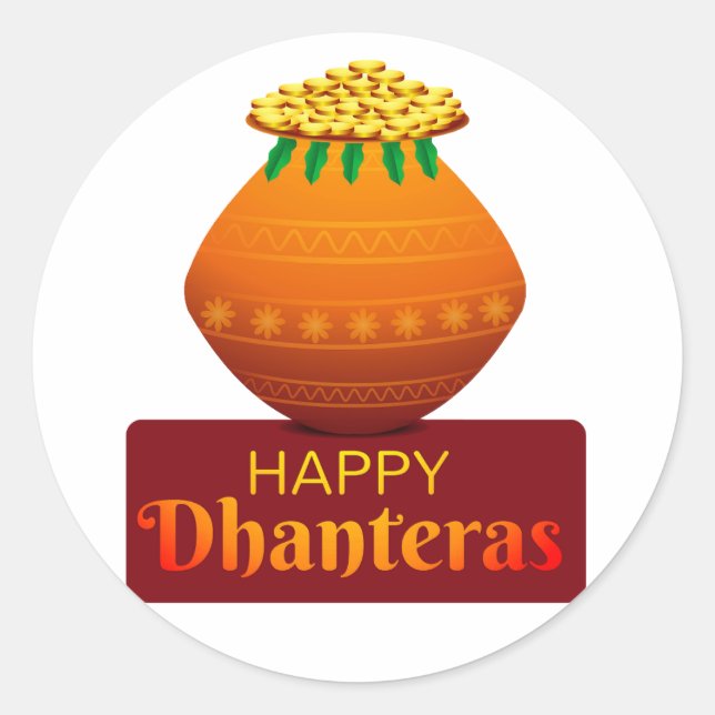 Pegatina Redonda Feliz Dhanteras (Anverso)