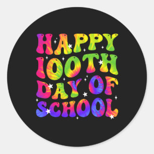 Pegatina Redonda Feliz Día 100 de Enseñanza de Estudiantes Escolare