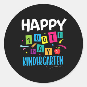 Pegatina Redonda Feliz Día 100 de los estudiantes de guardería 1