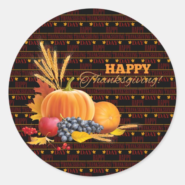 Pegatina Redonda Feliz Día de Acción de Gracias (Anverso)