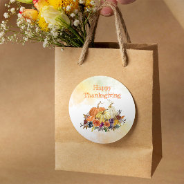 Pegatina Redonda Feliz Día de Acción de Gracias