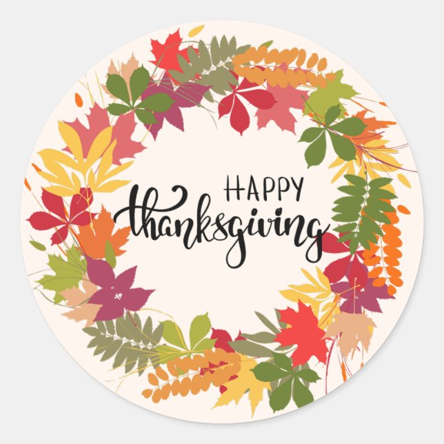 Pegatina Redonda Feliz Día de Acción de Gracias (Anverso)