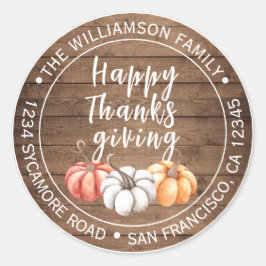 Pegatina Redonda Feliz Día de Acción de Gracias Barn Wood Return Ad