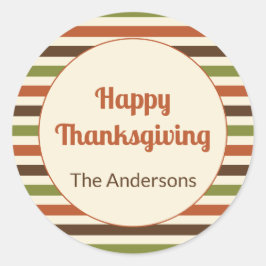 Pegatina Redonda Feliz Día de Acción de Gracias Colores de Otoño Ra
