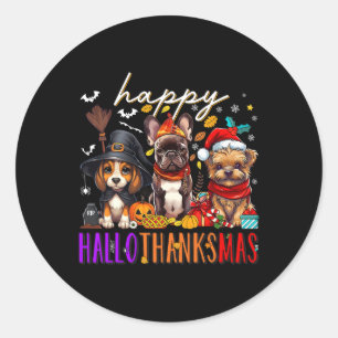 Pegatina Redonda Feliz Día de Acción de Gracias de Hallothanksmas D