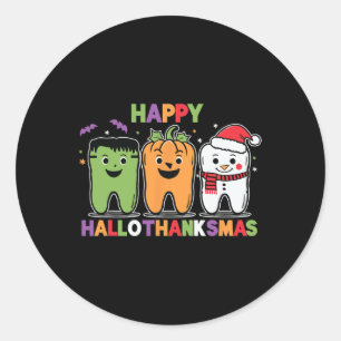 Pegatina Redonda Feliz Día de Acción de Gracias de Halloween Navida