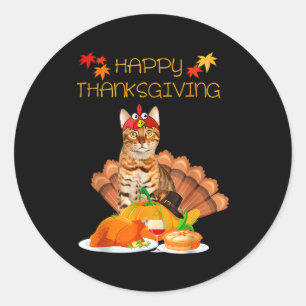 Pegatina Redonda Feliz Día de Acción de Gracias gato Bengal regalo 