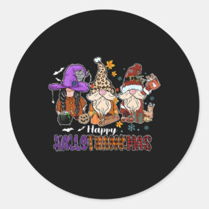 Pegatina Redonda Feliz Día de Acción de Gracias Hallothankmas Gnome