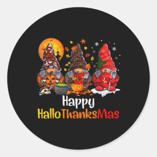 Pegatina Redonda Feliz Día de Acción de Gracias Hallothanksmas Gnom